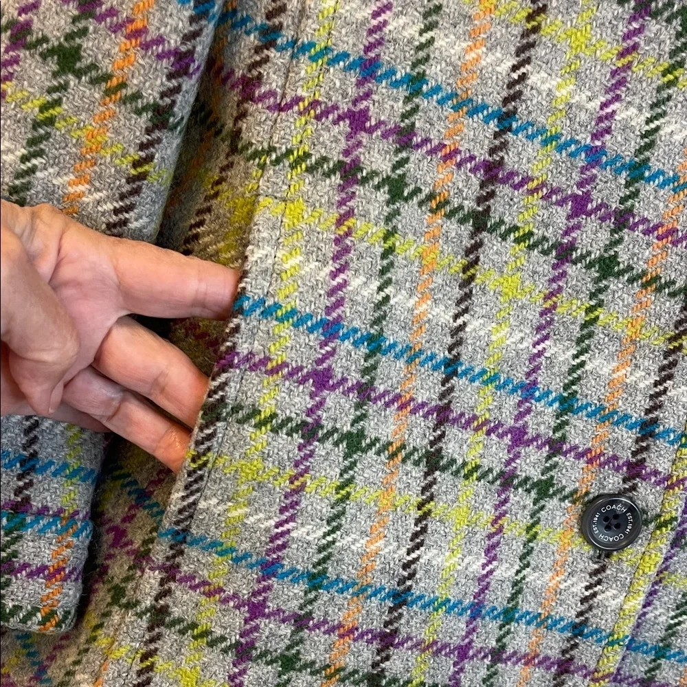 Coach NWOT Plaid Tattersall Tweed Wool Coat Size Medium PTP 20”
